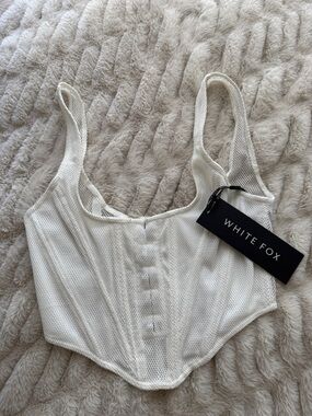 White Fox Boutique Cream Mesh Corset Top